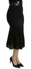 Chic High Waist Black Silk Blend Skirt