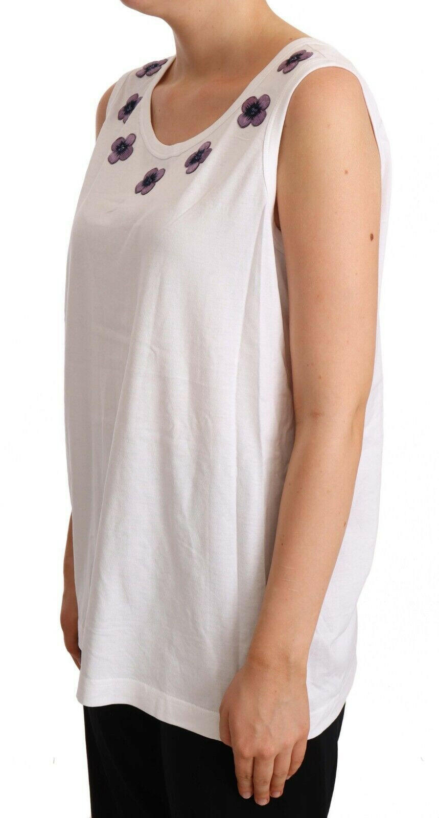 Dolce & Gabbana Floral Trim Logo Tank Top in White