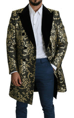 Dolce & Gabbana Gold Black Sicilia Jacquard Double-Breasted Coat