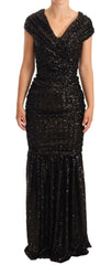 Dolce & Gabbana Elegant Black Sequined Open Shoulder Gown