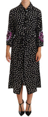 Dolce & Gabbana Elegant Silk Polka Dot Sequin Midi Dress