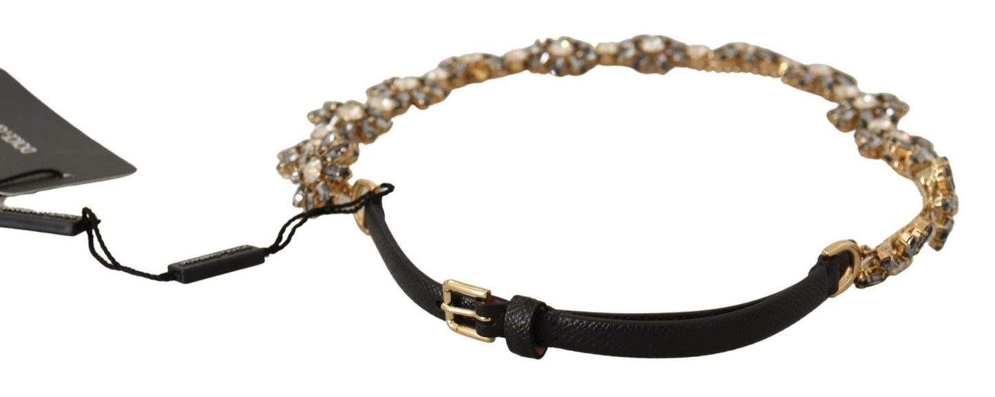 Dolce & Gabbana Elegant Crystal Daisy Chain Leather Belt