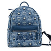 MCM Stark Small Blue Vintage Jacquard Monogram Logo Fabric Backpack Bookbag