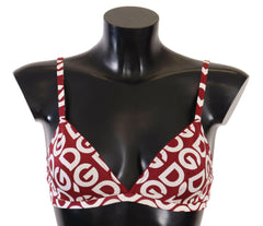 Red Cotton Logo Printed Designer Bra