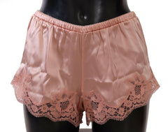 Elegant Powder Pink Silk Lace Lingerie Shorts