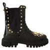 Dolce & Gabbana Studded Leather Combat Boots with Embroidery