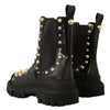 Dolce & Gabbana Studded Leather Combat Boots with Embroidery