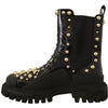 Dolce & Gabbana Studded Leather Combat Boots with Embroidery