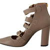 MY TWIN Elegant Leather Multi-Buckle Heels in Brown