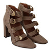 MY TWIN Elegant Leather Multi-Buckle Heels in Brown