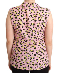 Sleeveless Leopard Print Polo Top