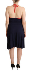 Navy Blue Cotton Midi Halter Dress