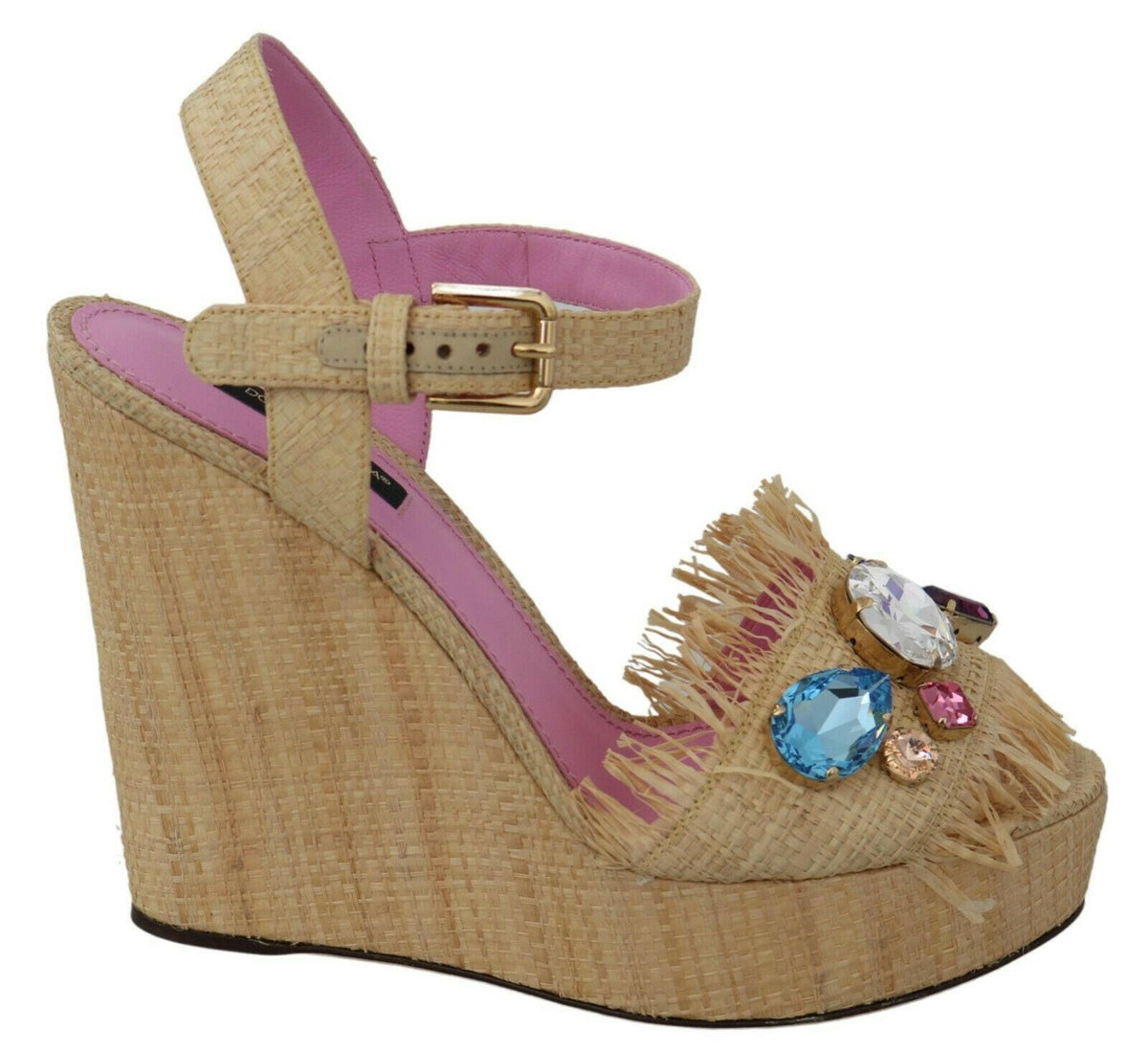 Dolce & Gabbana Beige Silk Strap Wedge Sandals