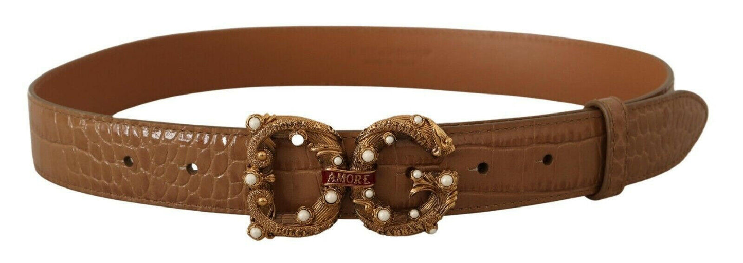 Dolce & Gabbana Elegant Croco Leather Amore Belt with Pearls