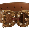 Dolce & Gabbana Elegant Croco Leather Amore Belt with Pearls