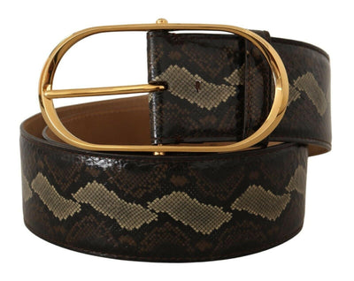 Dolce & Gabbana Elegant Snakeskin Belt with Gold Oval Buckle