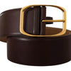 Dolce & Gabbana Elegant Dark Brown Leather Belt with Gold Buckle