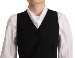 Elegant Black Wool Blend Waistcoat