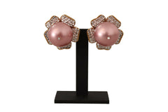 Elegant Floral Crystal Pearl Clip-On Earrings