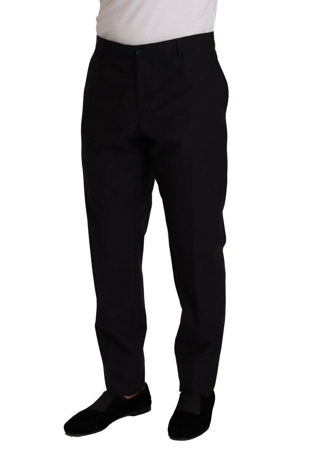 Dolce & Gabbana Elegant Dark Blue Wool Silk Tuxedo Trousers