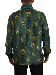 Dolce & Gabbana Peacock Feather Print Silk Shirt