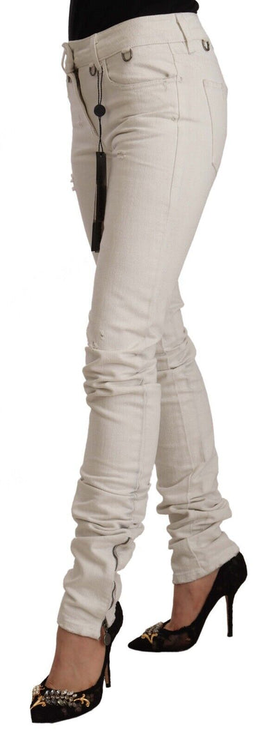 Karl Lagerfeld Chic White Mid-Waist Slim Fit Jeans