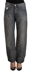 Chic Gray Straight Cut Ramie-Cotton Jeans