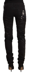 Just Cavalli Elegant Black Slim Fit Embellished Jeans