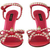 Dolce & Gabbana Elegant Pink Pearl Embellished Heels Sandals