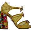 Dolce & Gabbana Stunning Crystal-Embellished Yellow Leather Sandals