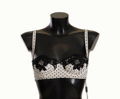 Elegant White Lace & Polka Dot Silk Bra