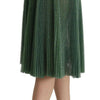 Dolce & Gabbana Metallic Green Pleated A-Line Midi Skirt