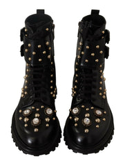 Dolce & Gabbana Black Crystal-Studded Formal Boots