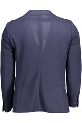 Blue Polyester Men Jacket