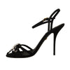 Dolce & Gabbana Elegant Black Viscose Ankle Strap Sandals with Crystals