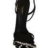 Dolce & Gabbana Elegant Black Viscose Ankle Strap Sandals with Crystals