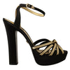 Dolce & Gabbana Elegant Black Gold Ankle Strap Heels Sandals