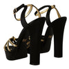 Dolce & Gabbana Elegant Black Gold Ankle Strap Heels Sandals