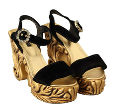 Dolce & Gabbana Baroque Velvet Heels in Black and Gold