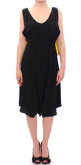 Elegant Silk Blend Shift Dress in Black and Yellow