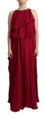 Elegant Silk Sleeveless Ruffled Maxi Dress