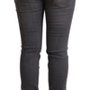 Acht Elegant Dark Gray Skinny Jeans - Low Waist Zip Closure