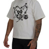 Dolce & Gabbana Elegant White Heart Roses Crewneck Tee