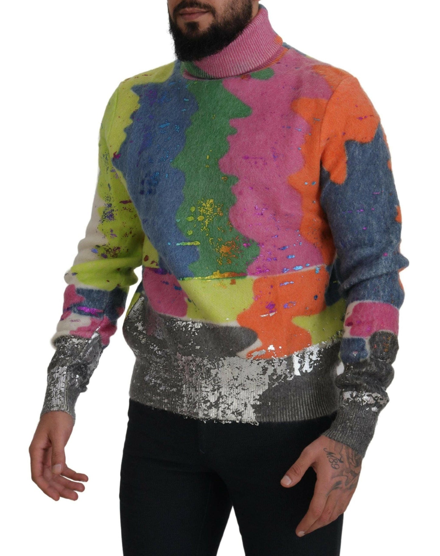 Dolce & Gabbana Multicolor Turtleneck TV Motive Sweater