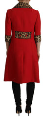 Dolce & Gabbana Elegant Red Leopard Trench Coat