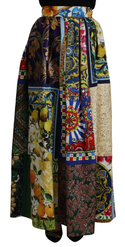 Dolce & Gabbana High Waist Maxi Skirt with Sicilian Patterns