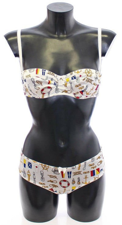 Dolce & Gabbana Elegant White Sailor Print Lingerie Set