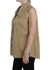 Beige Sleeveless Cotton Blouse