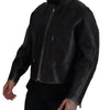 Dolce & Gabbana Elegant Black Leather Jacket with Silver Details