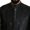 Dolce & Gabbana Elegant Black Leather Jacket with Silver Details